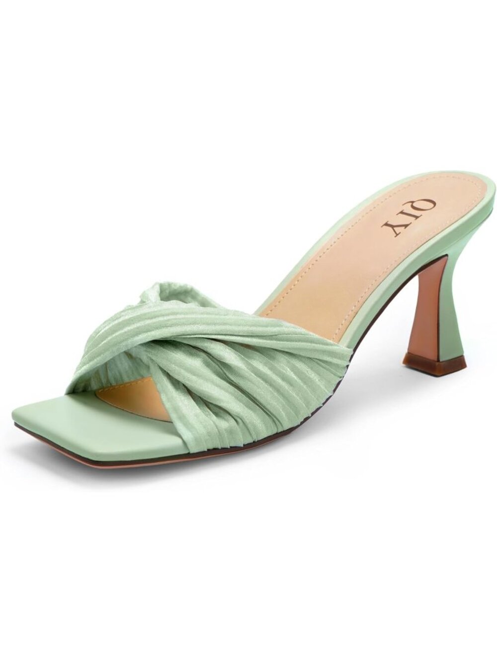 Women's Green Summer Stylish Open Square Toe Casual Slip-On Heeled Sandals